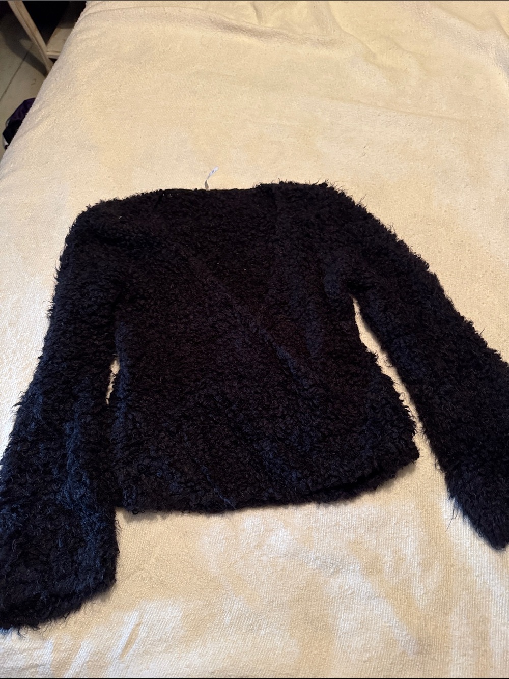 Like New Free People Black Teddy Faux Wrap Sweater